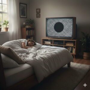 テレビの前で昼寝をしている姿のイメージ画像(AI生成)